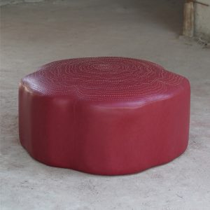 Burgundy Faux Leather Pouf