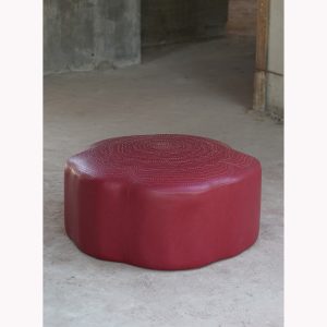 Burgundy Faux Leather Pouf